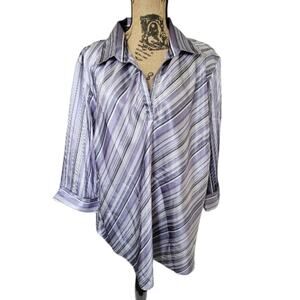 Size 20 Blue diamond purple lavender gray & black striped satin pullover blouse